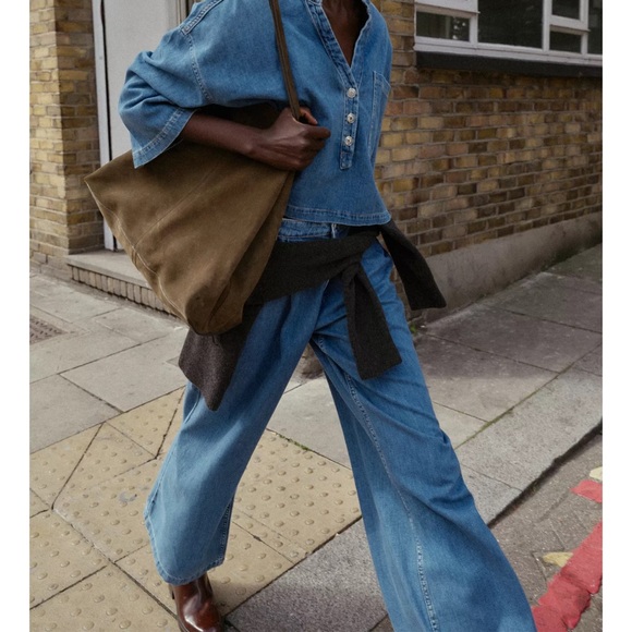 Zara Z1975 Mid-rise Wide Leg Jeans Blue NWT - Picture 4 of 8